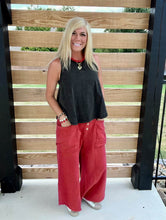 Load image into Gallery viewer, Red Anniewear Mineral Wash Cotton &amp; Linen Wide Leg Pant
