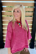 Load image into Gallery viewer, Raspberry Washed 3/4 Sleeve Boxy Sweater

