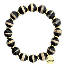 Load image into Gallery viewer, Black/Cream Natural Stone Stretch Bracelet
