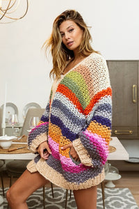 Multicolor BiBi Stripe Open Knit Cardigan