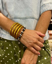 Load image into Gallery viewer, Black/Cream Natural Stone Stretch Bracelet
