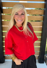Load image into Gallery viewer, Cherry Red Button Down Knit Top
