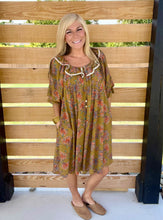 Load image into Gallery viewer, Olive Floral Collared Babydoll Dress
