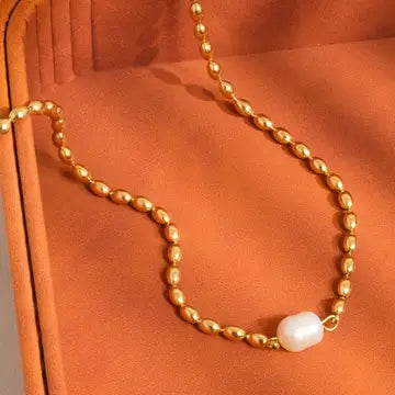 18K Gold Non-Tarnish Pearl Ball Chain Necklace