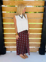 Load image into Gallery viewer, Brown &amp; Blue Polka Dot Satin Midi Skirt 🔵
