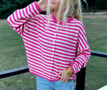 Load image into Gallery viewer, Hot Pink Striped Boxy Sweater
