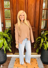 Load image into Gallery viewer, Brown Raised Ribbed Long Sleeve Slit Top

