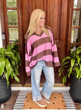 Load image into Gallery viewer, Chocolate &amp; Strawberry Striped Sweater by Easel
