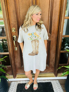 Mineral Washed Oversized Cowgirl Boot T-shirt Pocket Dress