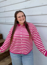Load image into Gallery viewer, Hot Pink Striped Boxy Sweater
