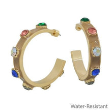 Load image into Gallery viewer, Water Resistant Multi Stone Hoop Earrings
