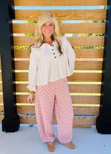 Load image into Gallery viewer, Pink Polka Dot Stretch Waistband Barrel Jeans
