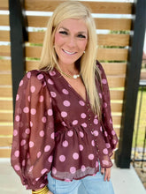 Load image into Gallery viewer, Polka Dot Puff Sleeve Blouse by Entro
