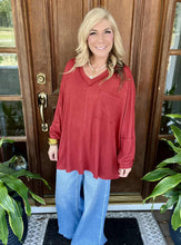 Load image into Gallery viewer, Crimson Oversized Long Sleeve Slub Top
