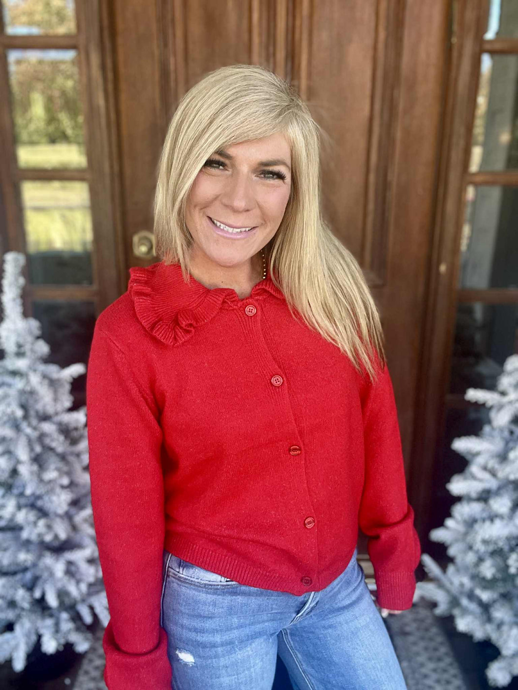 Ruffle Collar Button Up Sweater