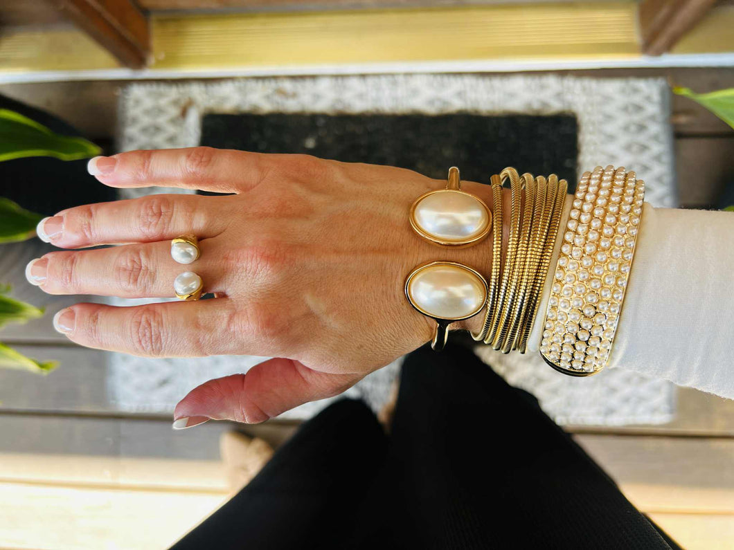 Tarnish Resistant Double Pearl Ring