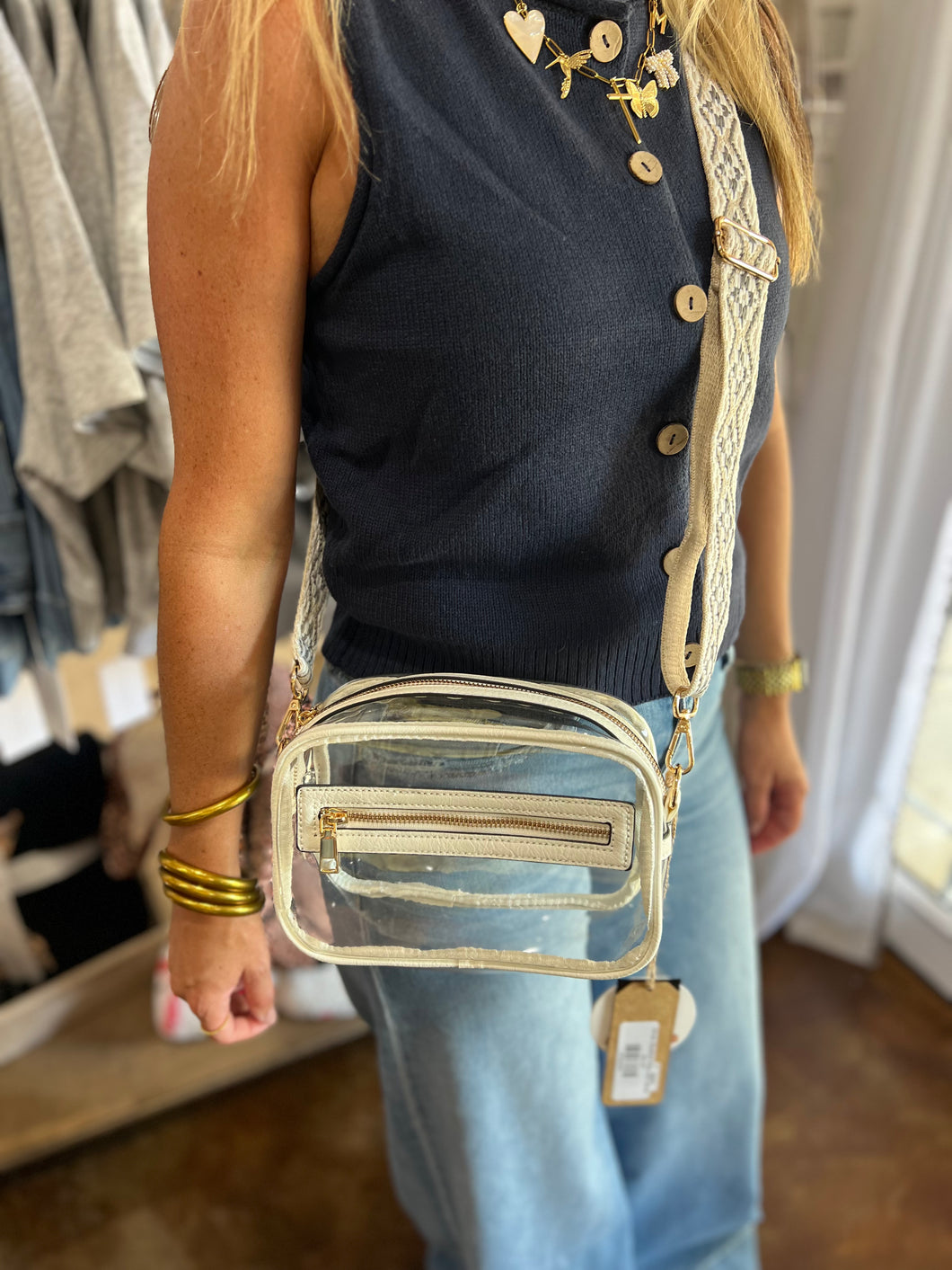 White/Clear Stadium Bag with Strap