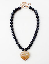 Load image into Gallery viewer, Chunky Beaded Stone Necklace with Heart Pendant
