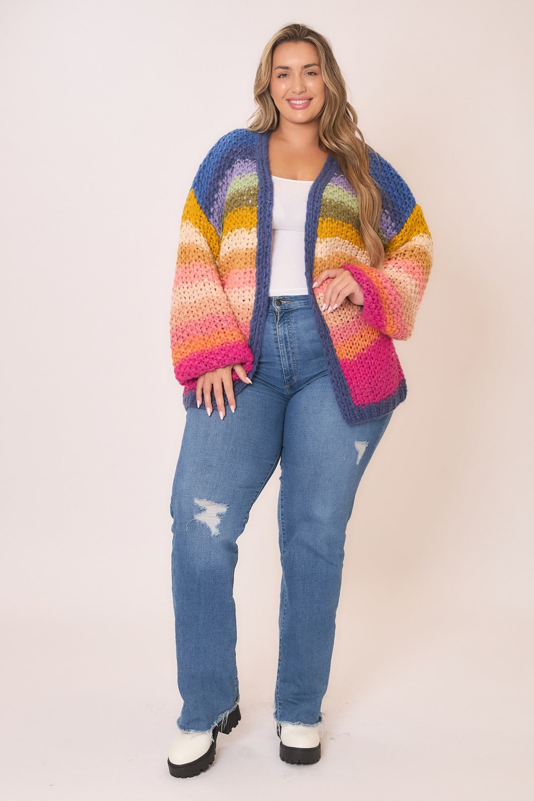 Chunky Knit Colorful Sweater Cardigan