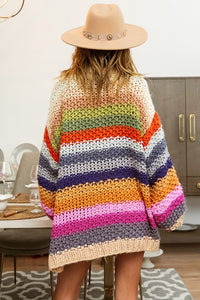 Multicolor BiBi Stripe Open Knit Cardigan