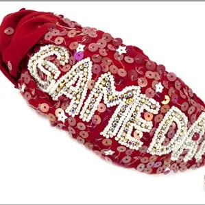 Red Sequin Headband with White Rhinestone Game Day