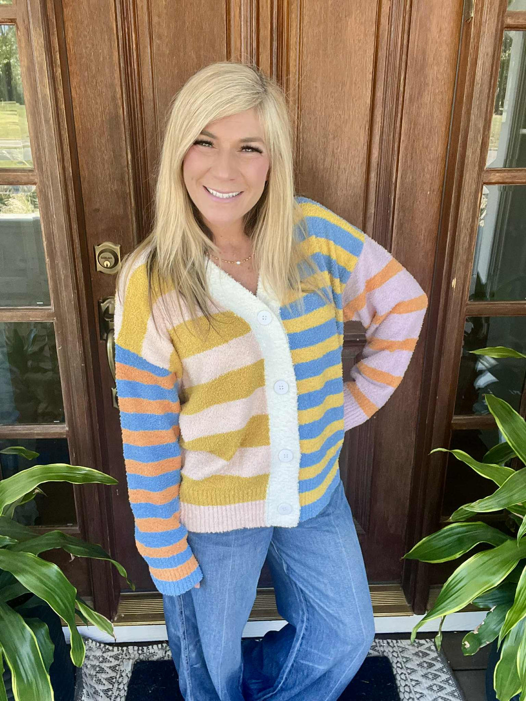 Multicolor Striped Cozy Button Up Sweater