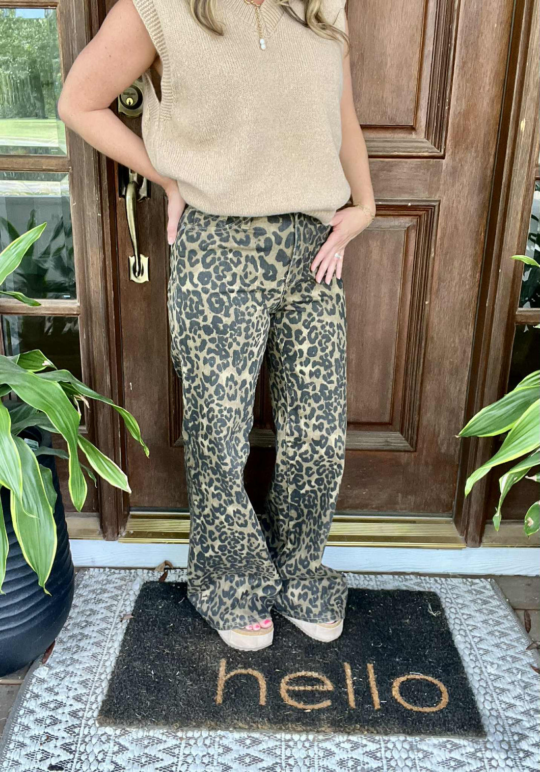 Judy Blue High Waist Leopard Wide Leg Jeans