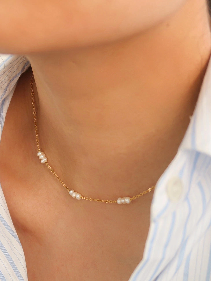 18K Non-Tarnish Petite Multi Pearl Cluster Choker