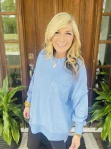 Sky Blue Brushed Melange Pocket Top