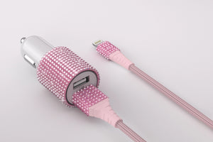 Bling Dual Usb Car Charger with Lightning Cable