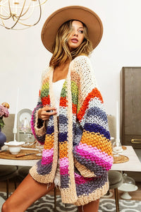 Multicolor BiBi Stripe Open Knit Cardigan