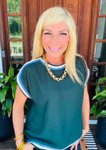 Load image into Gallery viewer, Hunter Green Contrast Hem Cap Sleeve Top Top by Entro
