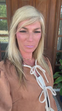 Load and play video in Gallery viewer, Camel Peplum Faux Suede Tie Blouse
