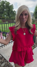 Load and play video in Gallery viewer, Tomato Red Ruffle Sleeveless Top &amp; Shorts Set
