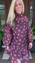 Load and play video in Gallery viewer, Pink &amp; Brown Polka Dot Lined Sheer Mini Dress
