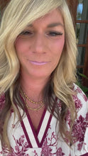 Load and play video in Gallery viewer, Burgundy Floral Top with Striped Collar Blouse
