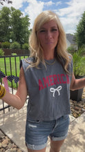 Load and play video in Gallery viewer, "America" Mom Crop Muscle Tee🎀
