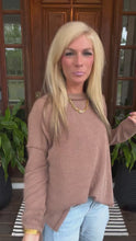 Load and play video in Gallery viewer, Brown Raised Ribbed Long Sleeve Slit Top
