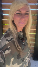 Load and play video in Gallery viewer, Camo Peplum Balloon Sleeve Top
